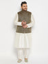 Vastramay Men's Plus Size Black and Gold Jacquard Nehru Jacket